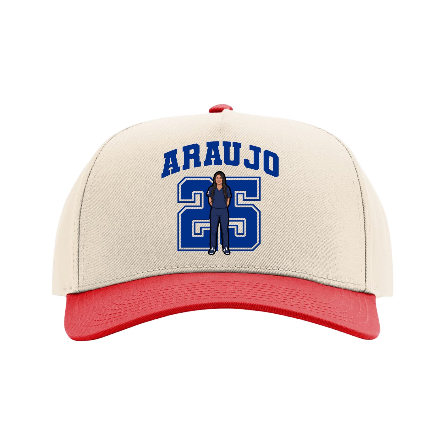 Full Fabric Five-Panel Champ Cap — Number in Cream/Red