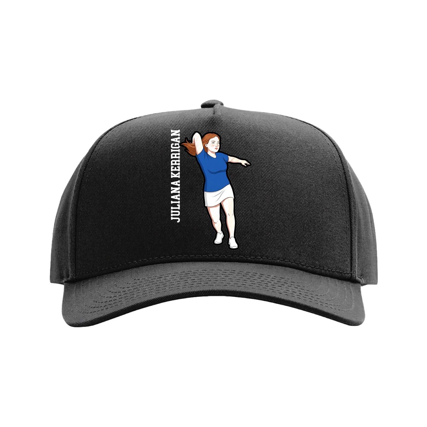 Full Fabric Five-Panel Champ Cap — Name Vertical in Black