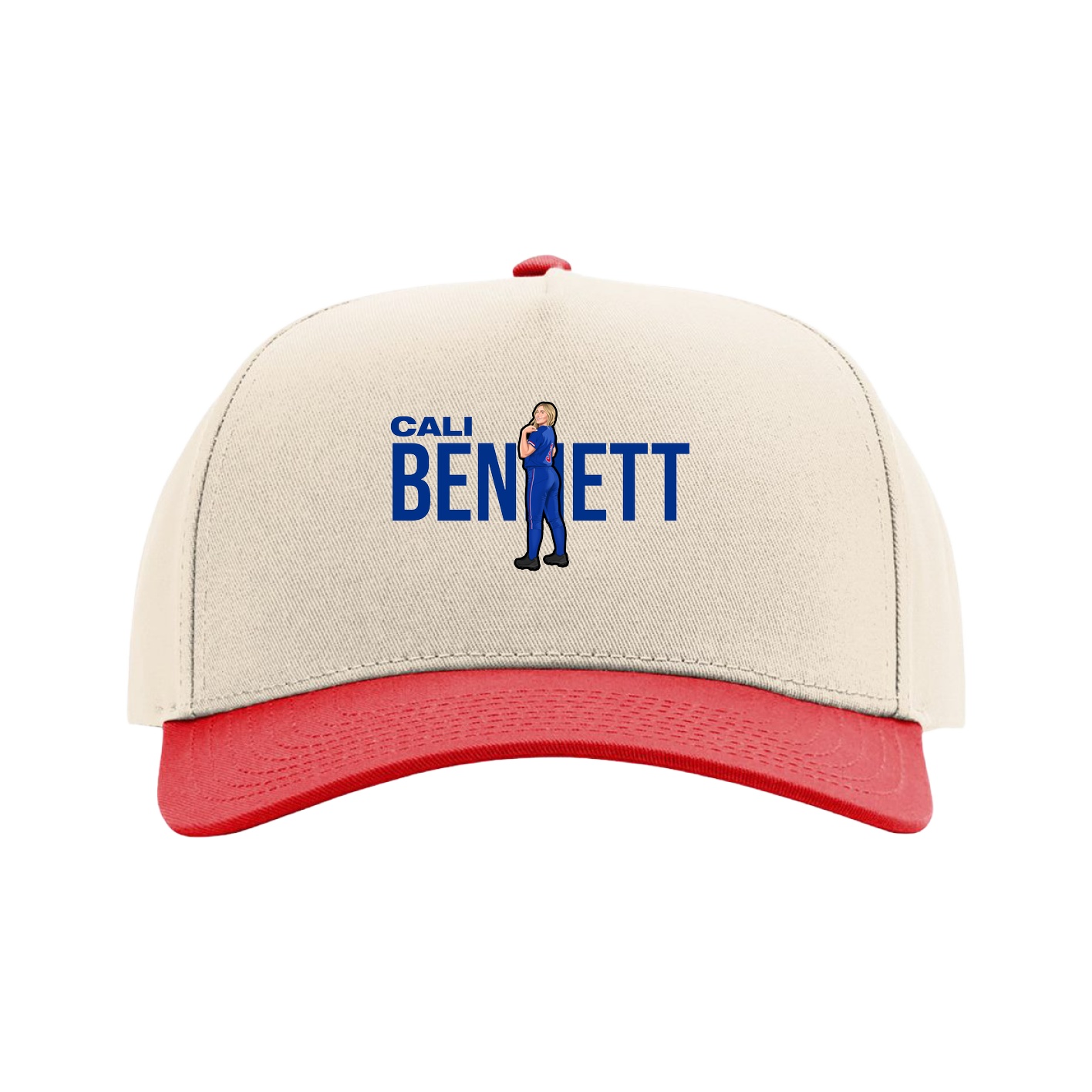 Full Fabric Five-Panel Champ Cap — Player Name in Cream/Red
