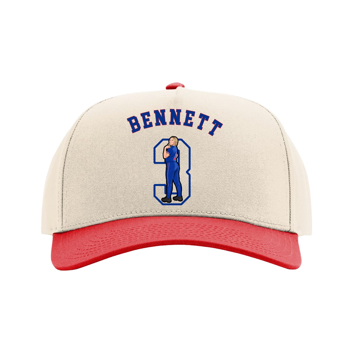 Full Fabric Five-Panel Champ Cap — Shirsey Arch in Cream/Red