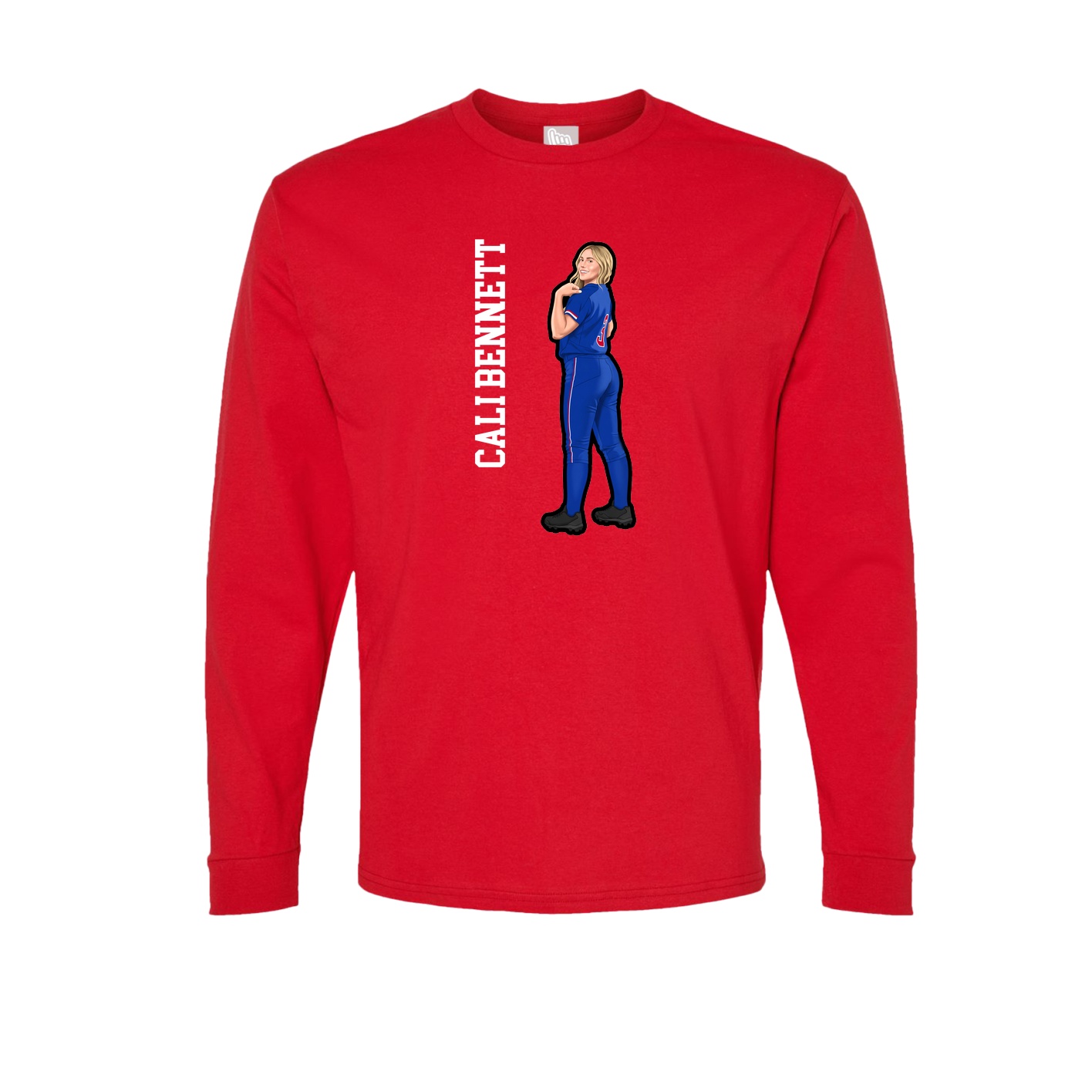 Long Sleeve Tee — Name Vertical in Red