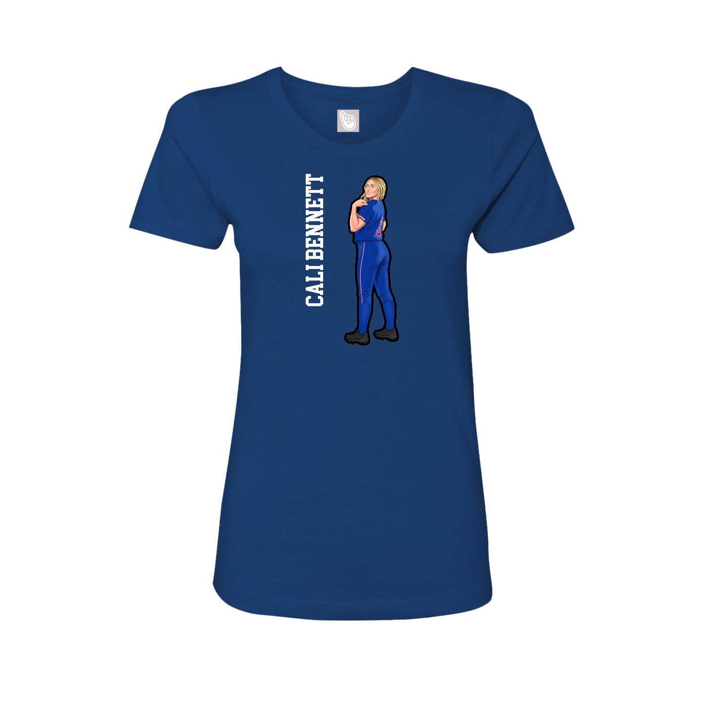 Fitted Women's Tee — Name Vertical in Royal