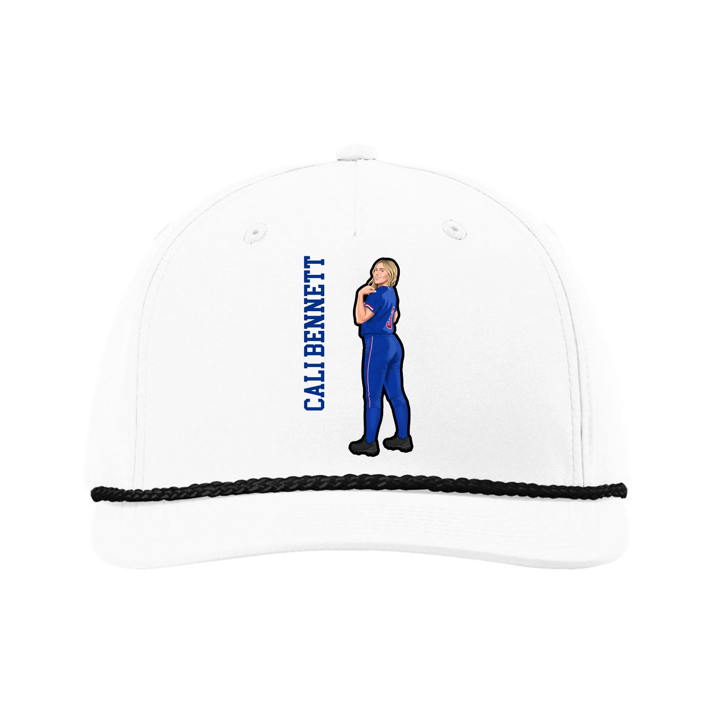 Five-Panel Classic Rope Cap — Name Vertical in White