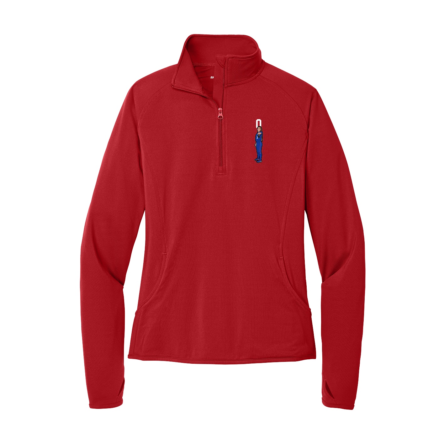 Women's Q-Zip Pullover — Number Top in Red