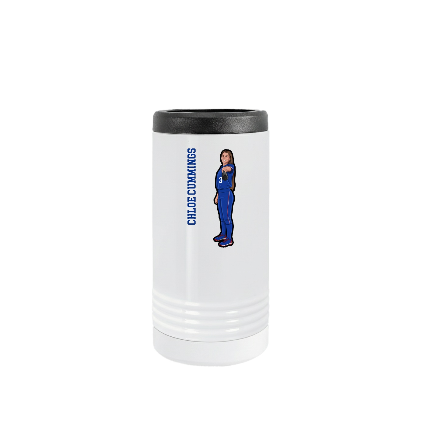 Slim Beverage Holder — Name Vertical in White