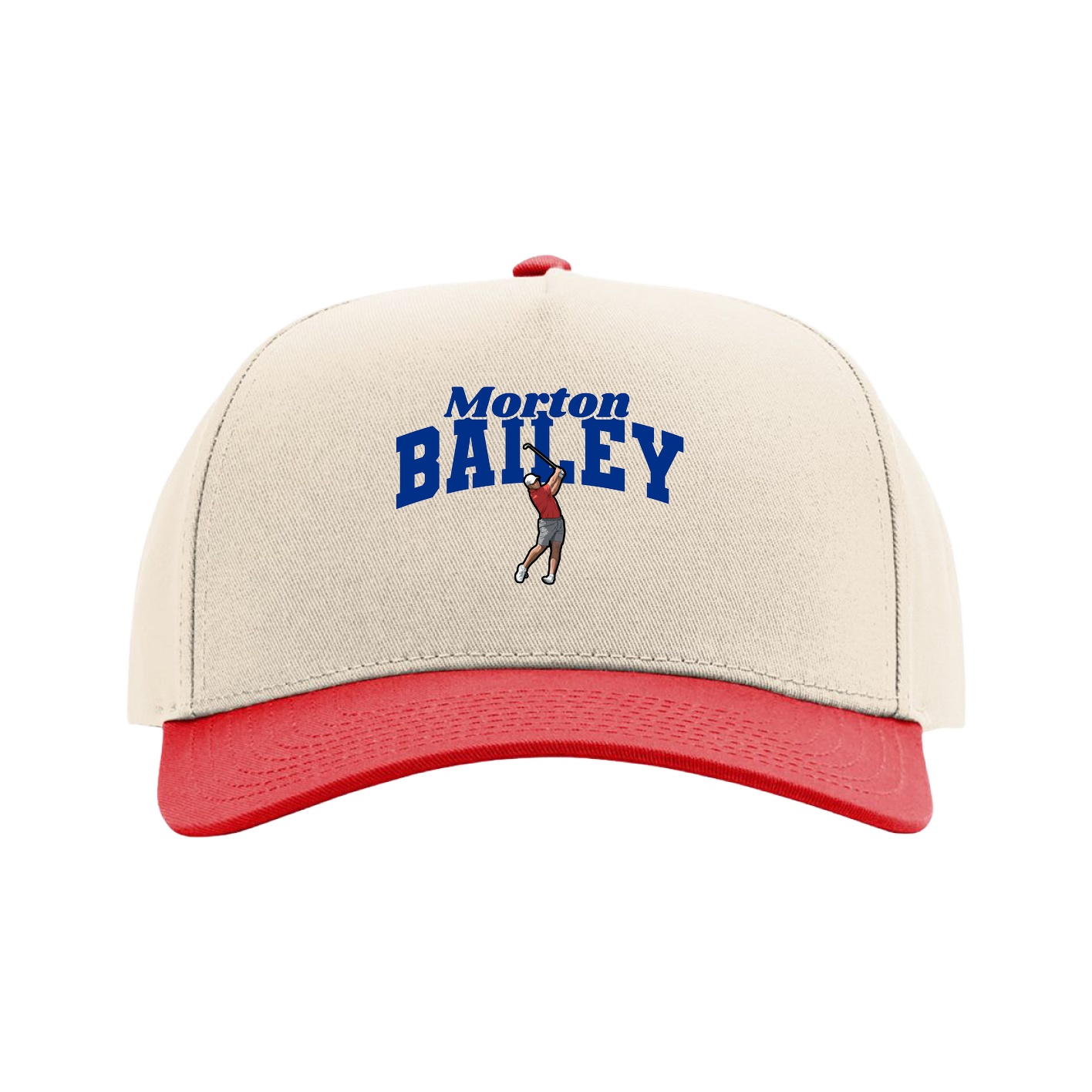 Full Fabric Five-Panel Champ Cap — Signature Arch in Cream/Red