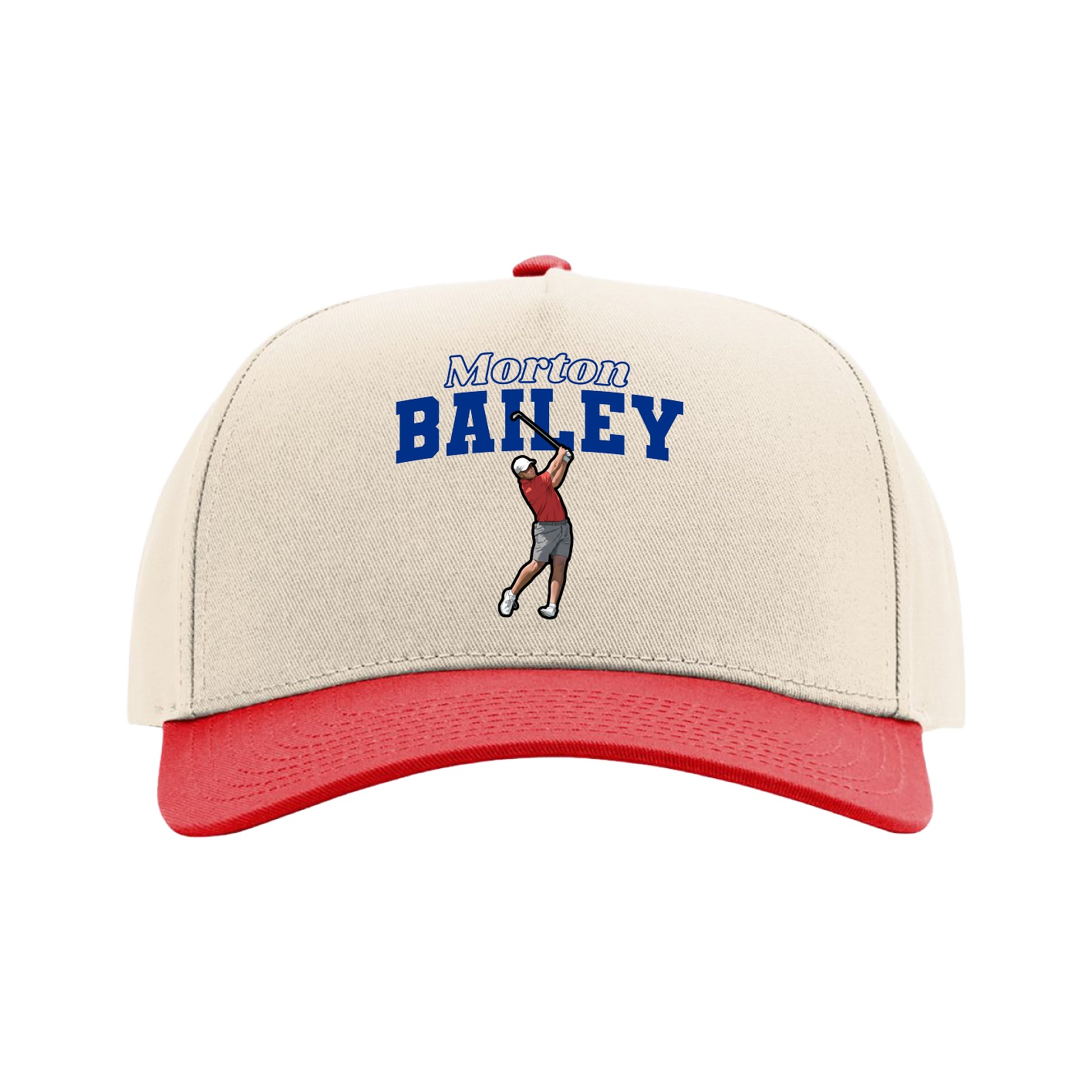 Full Fabric Five-Panel Champ Cap — Name Arch in Cream/Red