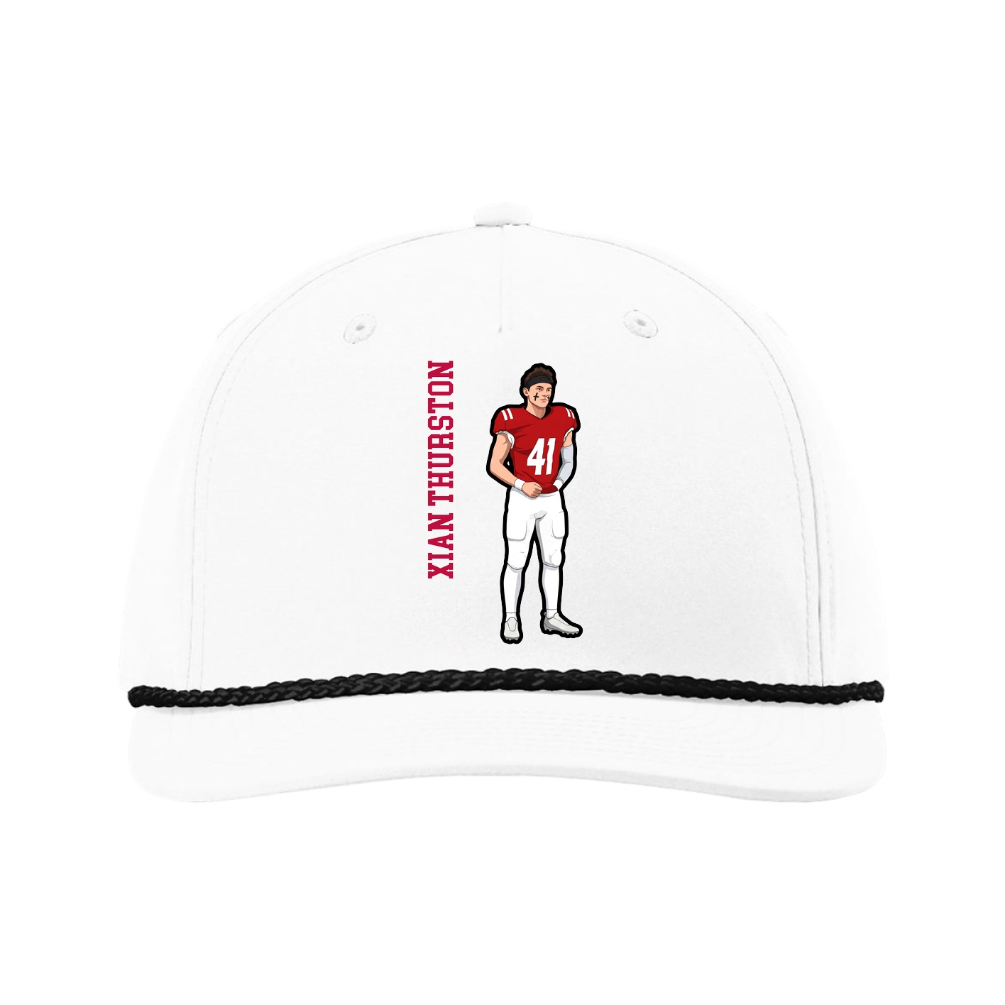 Five-Panel Classic Rope Cap — Name Vertical in White