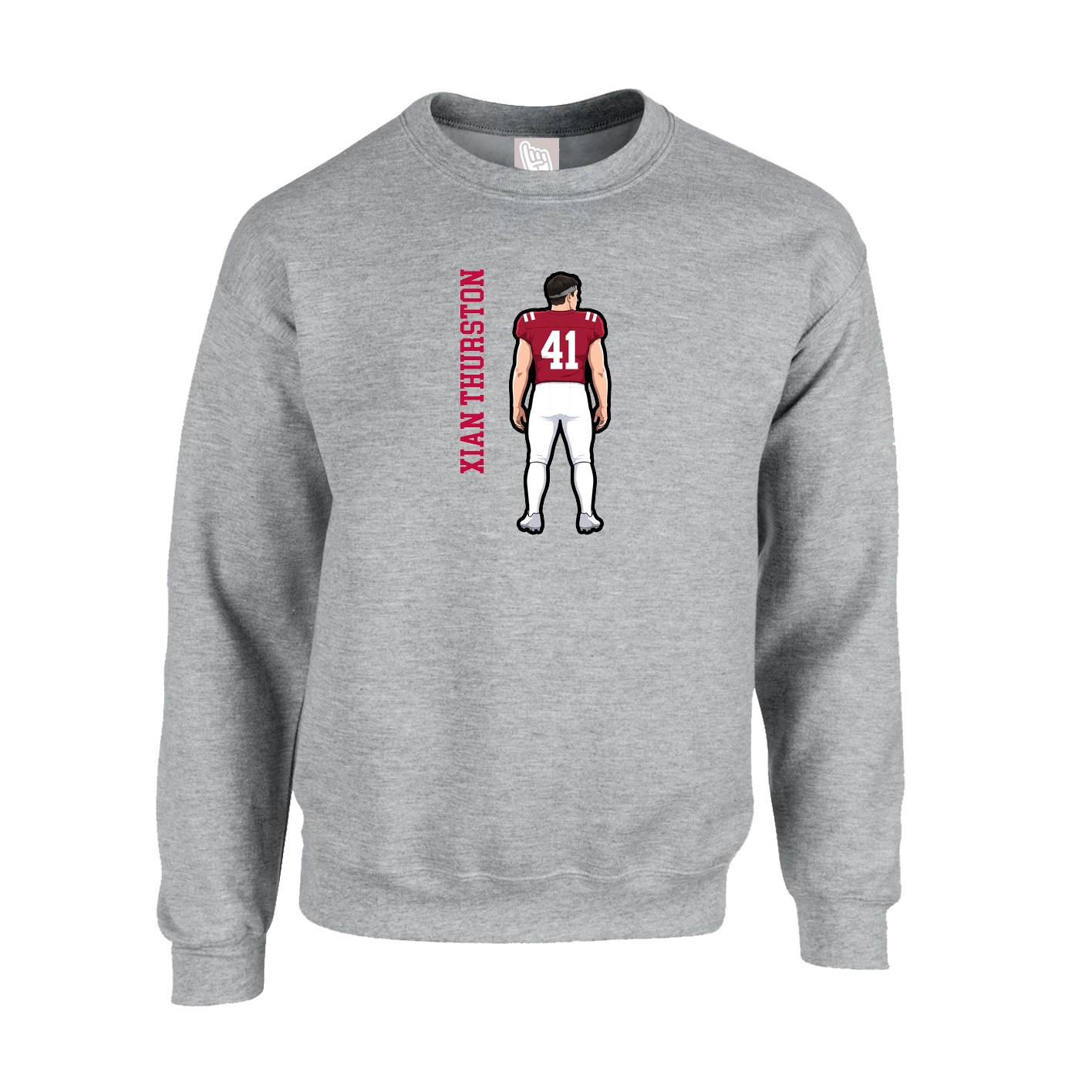 Fleece Crew — Name Vertical in Grey