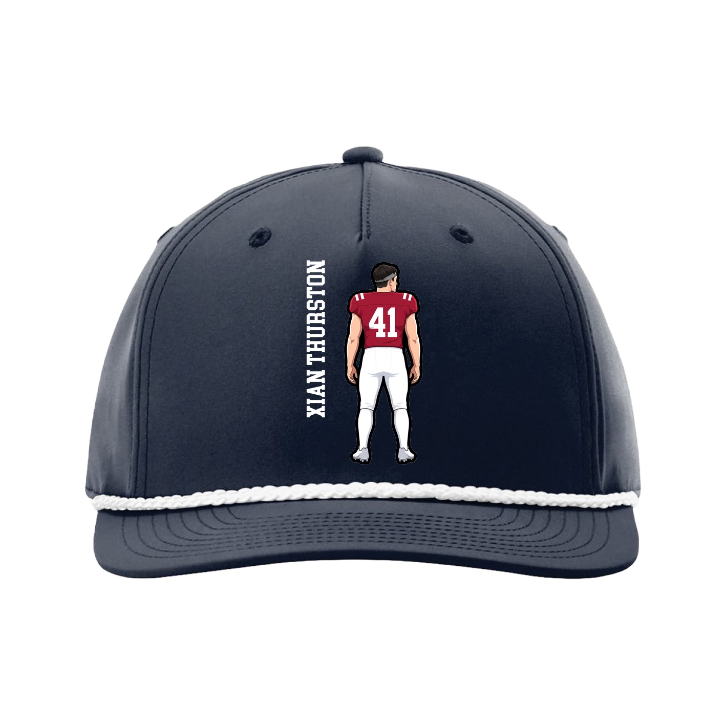 Five-Panel Classic Rope Cap — Name Vertical in Navy