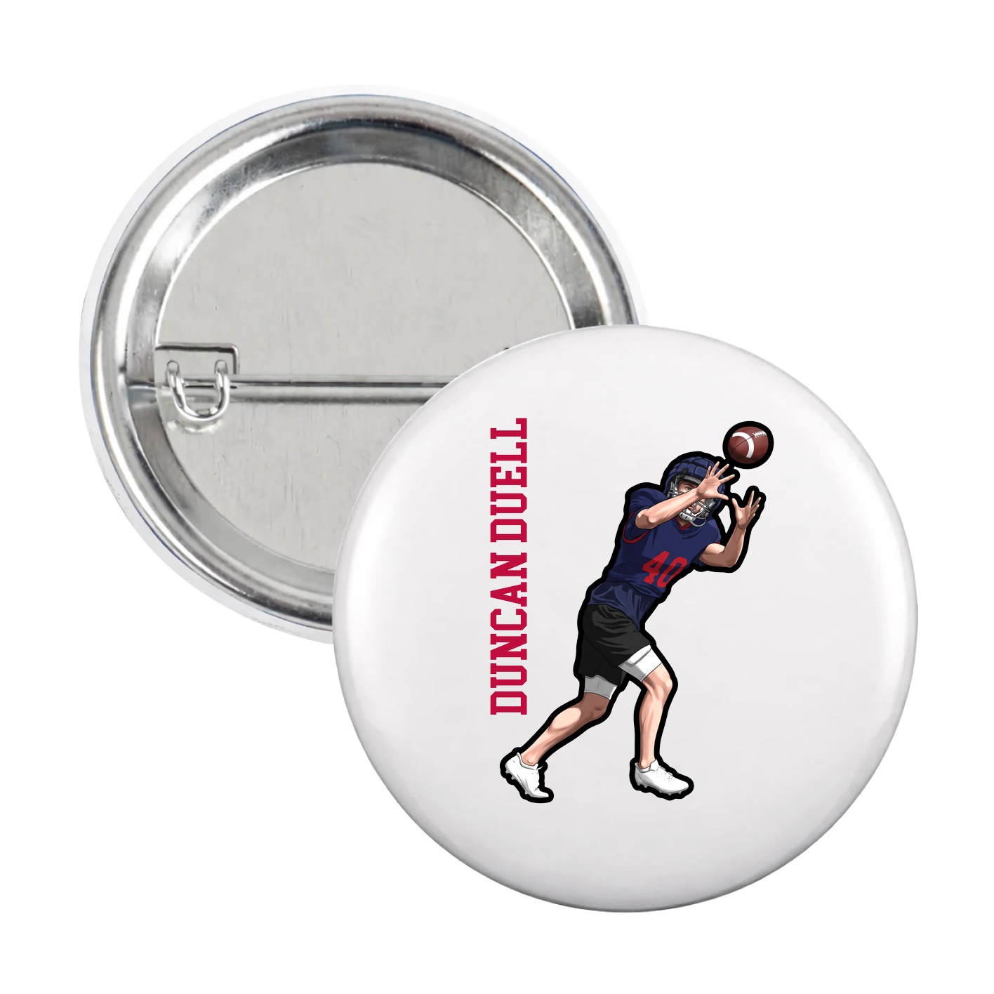 Game Day Button — Name Vertical in White