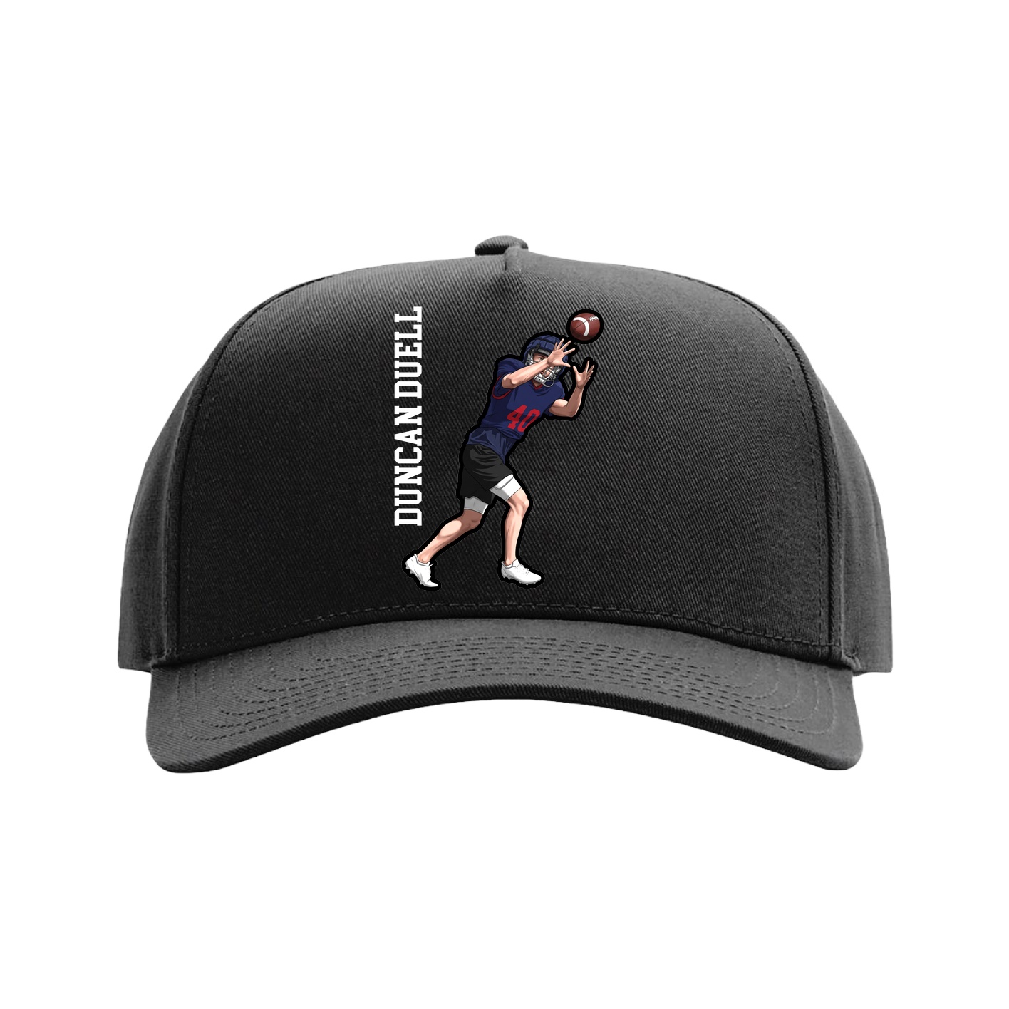Full Fabric Five-Panel Champ Cap — Name Vertical in Black
