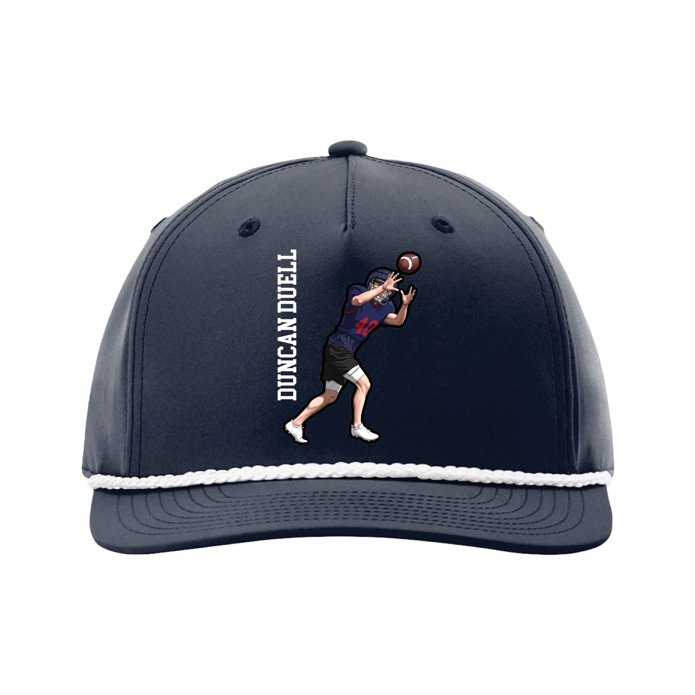 Five-Panel Classic Rope Cap — Name Vertical in Navy