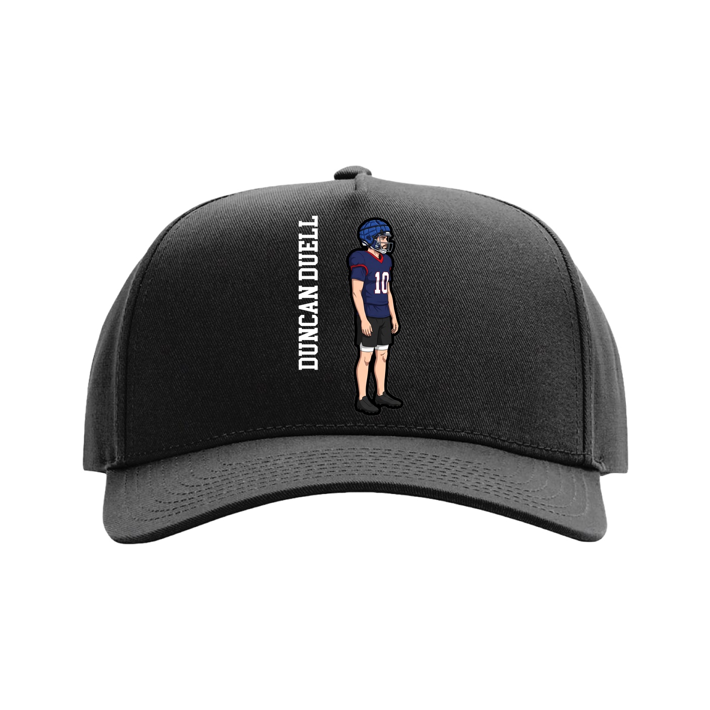Full Fabric Five-Panel Champ Cap — Name Vertical in Black