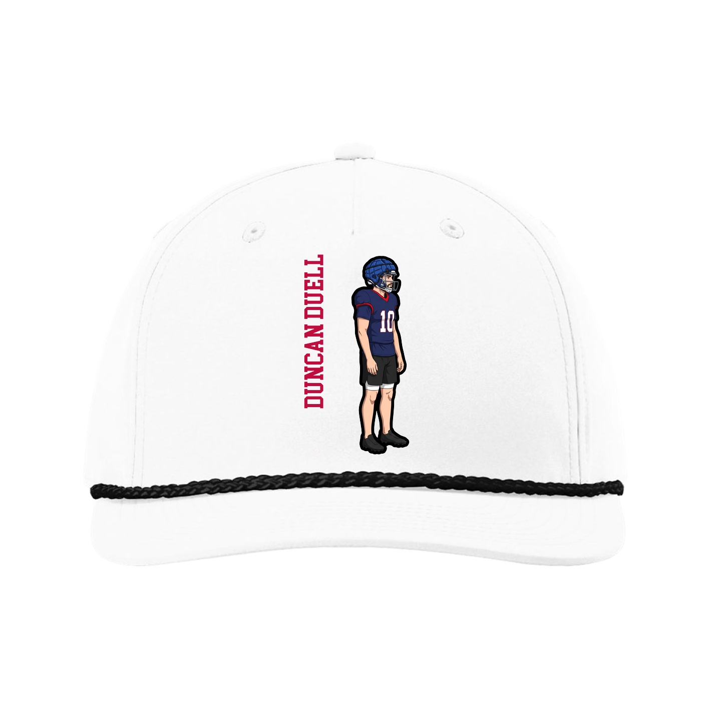 Five-Panel Classic Rope Cap — Name Vertical in White