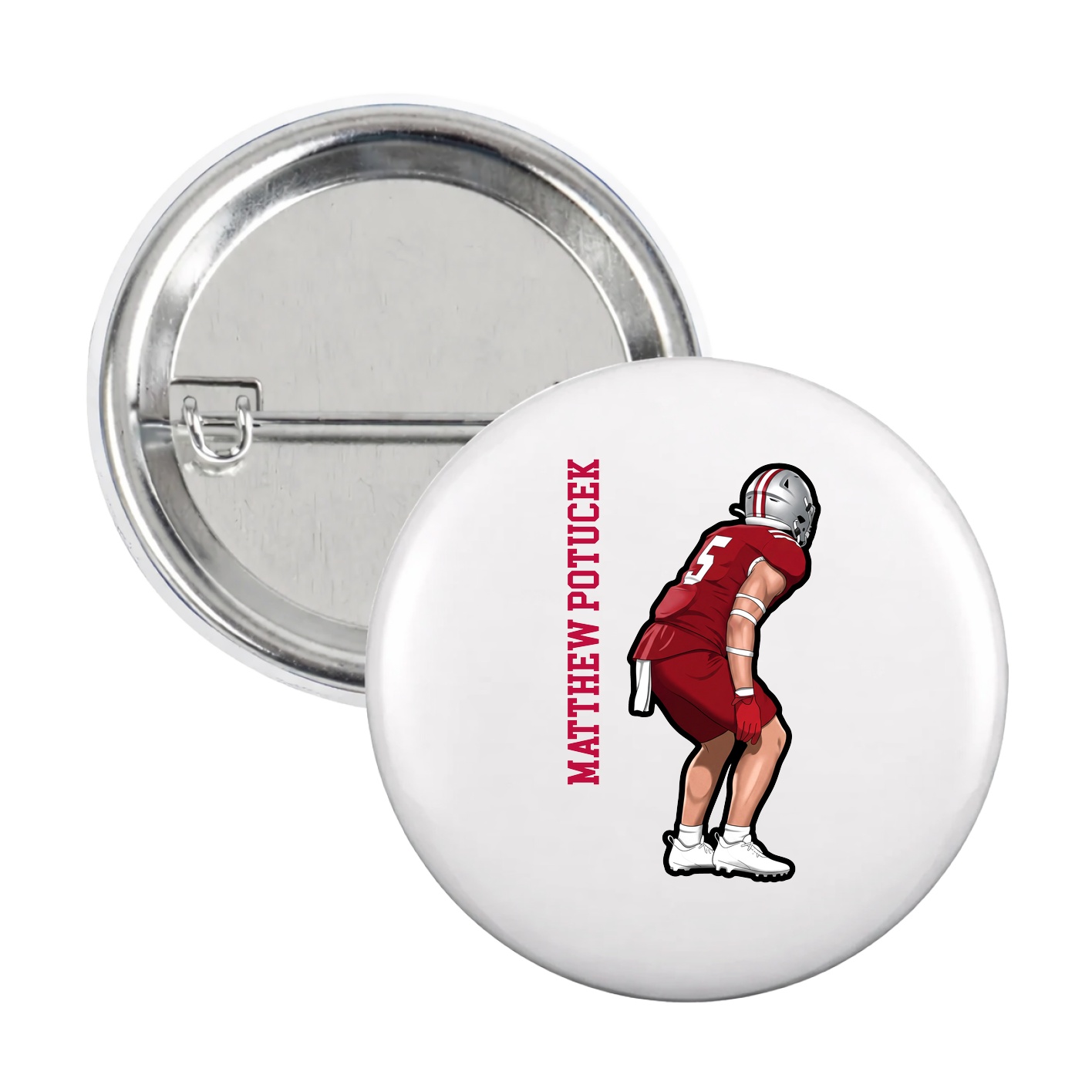 Game Day Button — Name Vertical in White