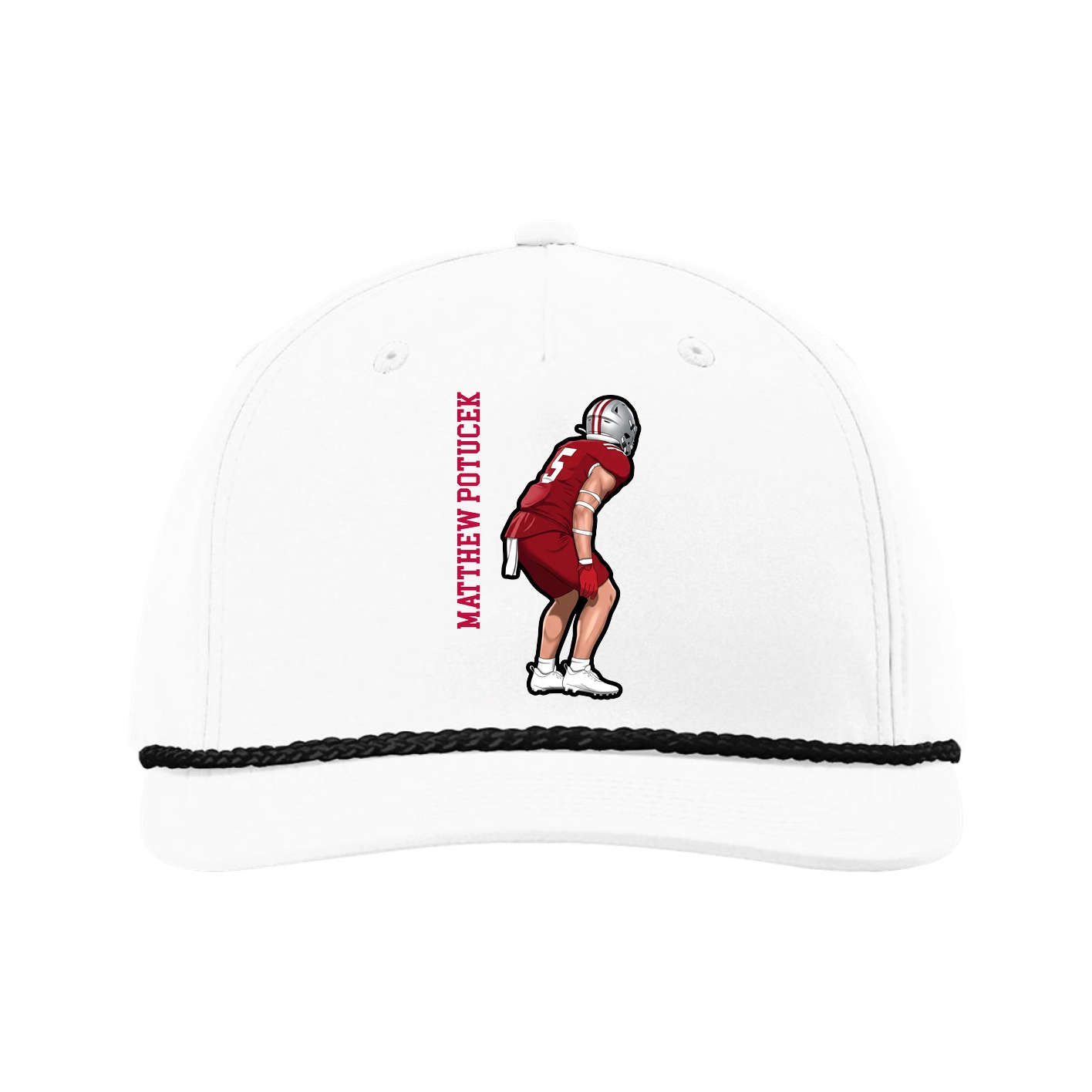 Five-Panel Classic Rope Cap — Name Vertical in White