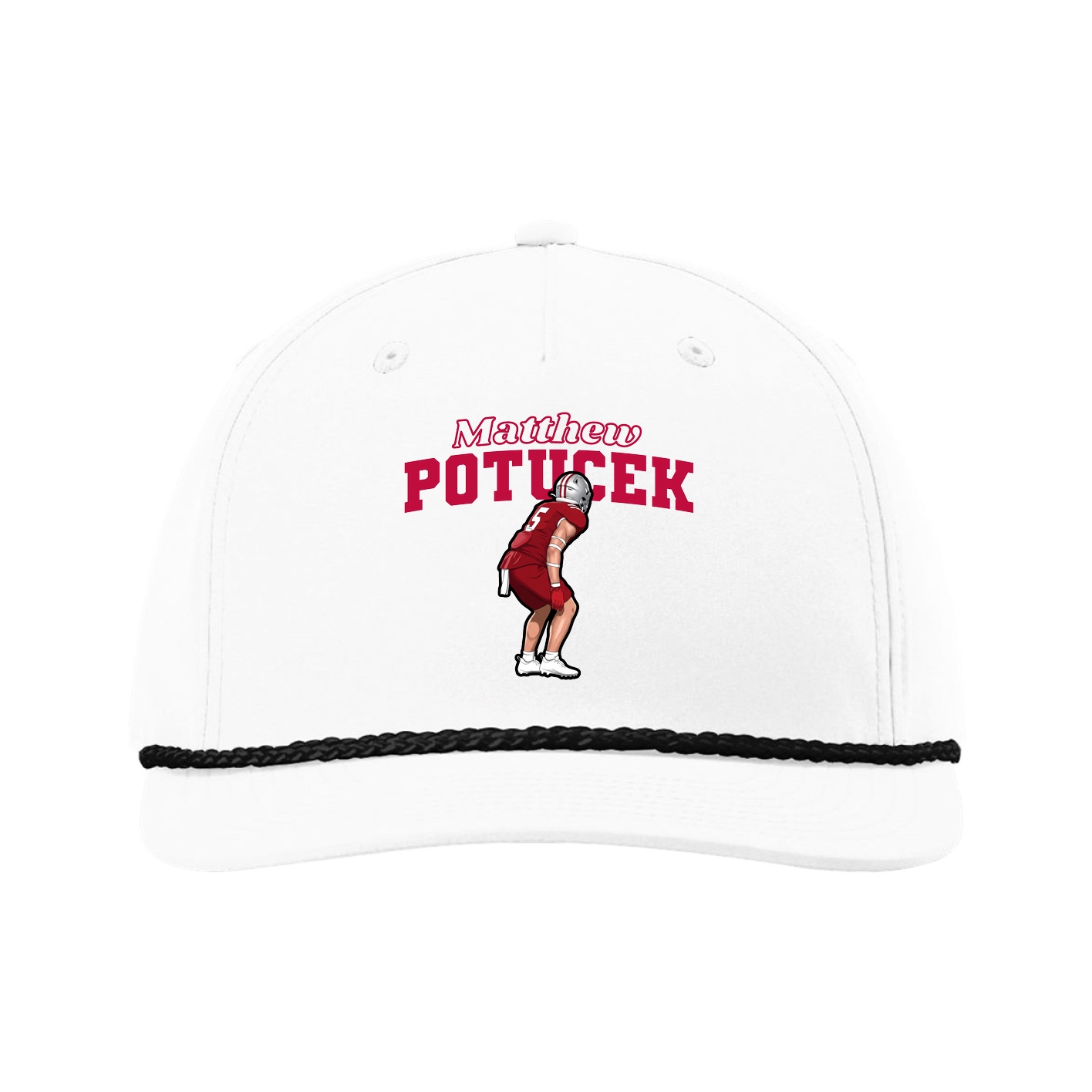 Five-Panel Classic Rope Cap — Name Arch in White