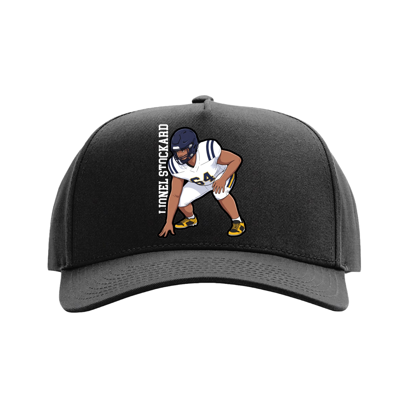 Full Fabric Five-Panel Champ Cap — Name Vertical in Black