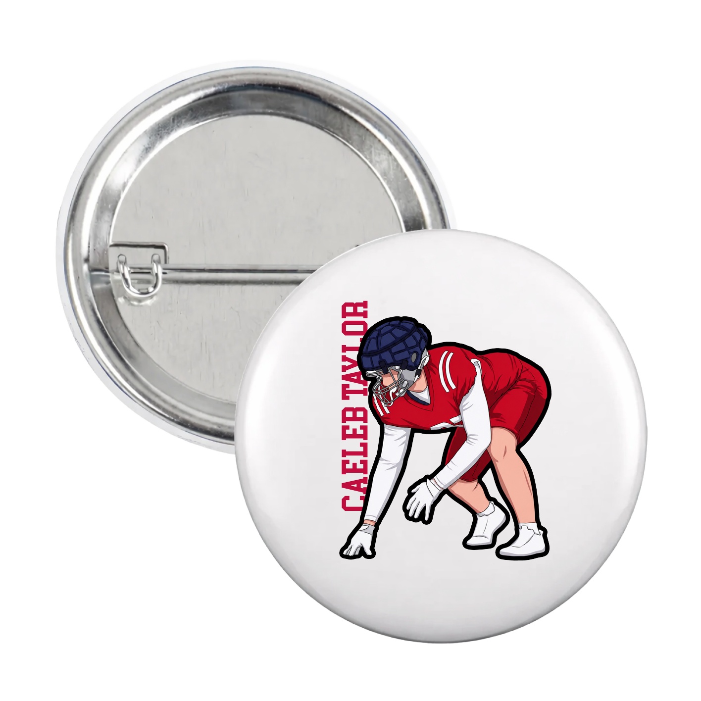 Game Day Button — Name Vertical in White
