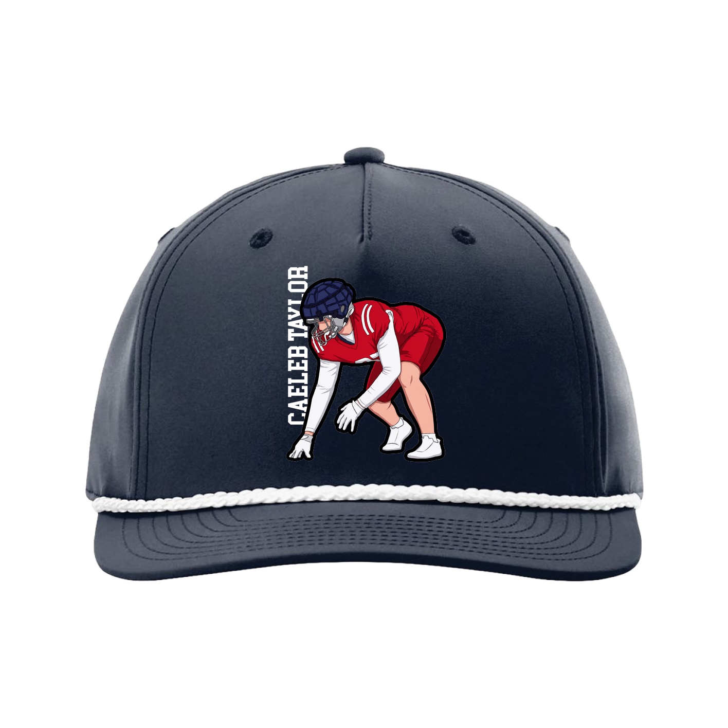 Five-Panel Classic Rope Cap — Name Vertical in Navy