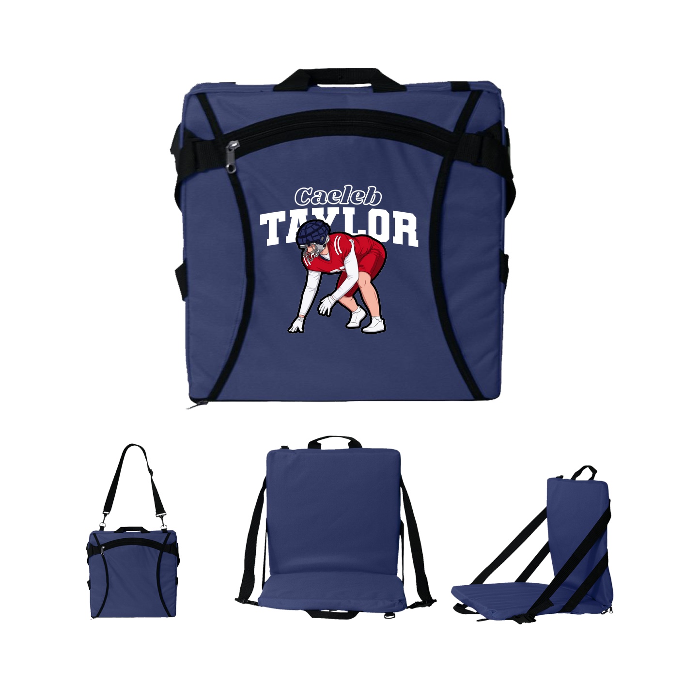 Folding Stadium Seat — Name Arch in Navy