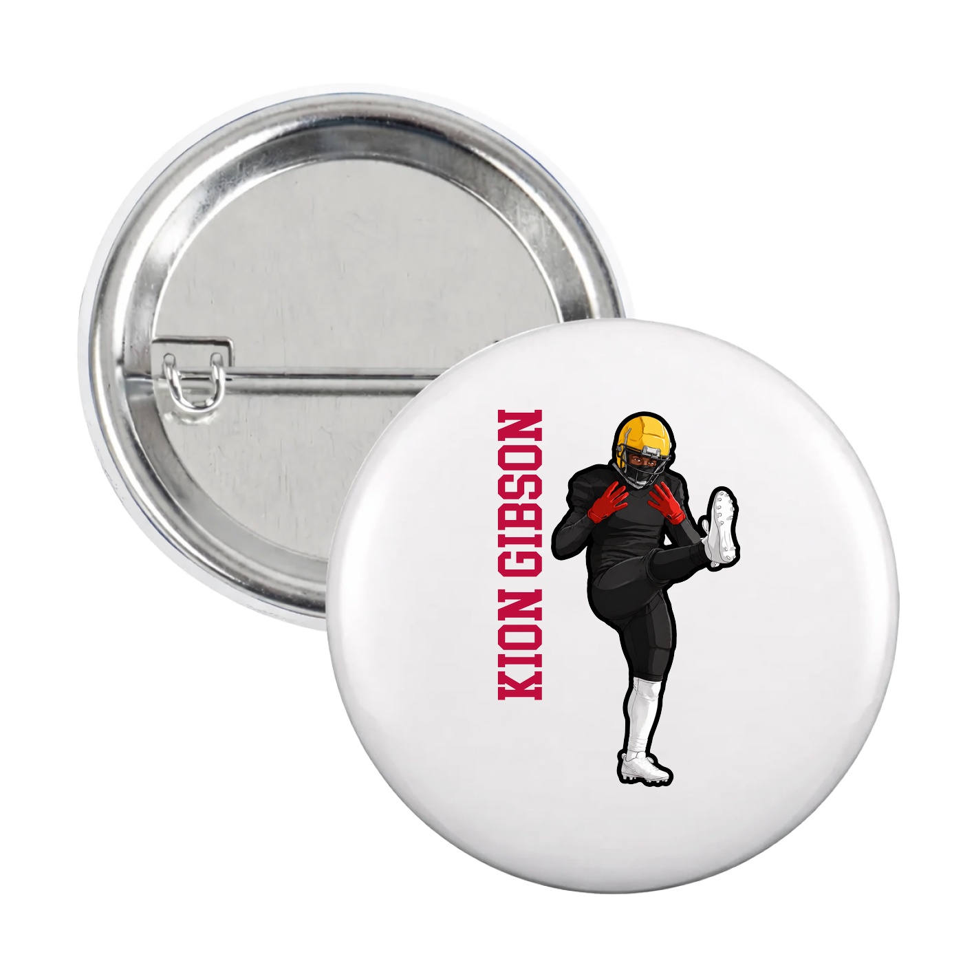 Game Day Button — Name Vertical in White