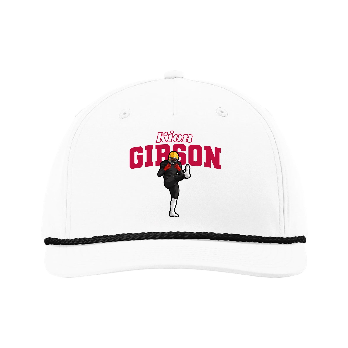 Five-Panel Classic Rope Cap — Name Arch in White