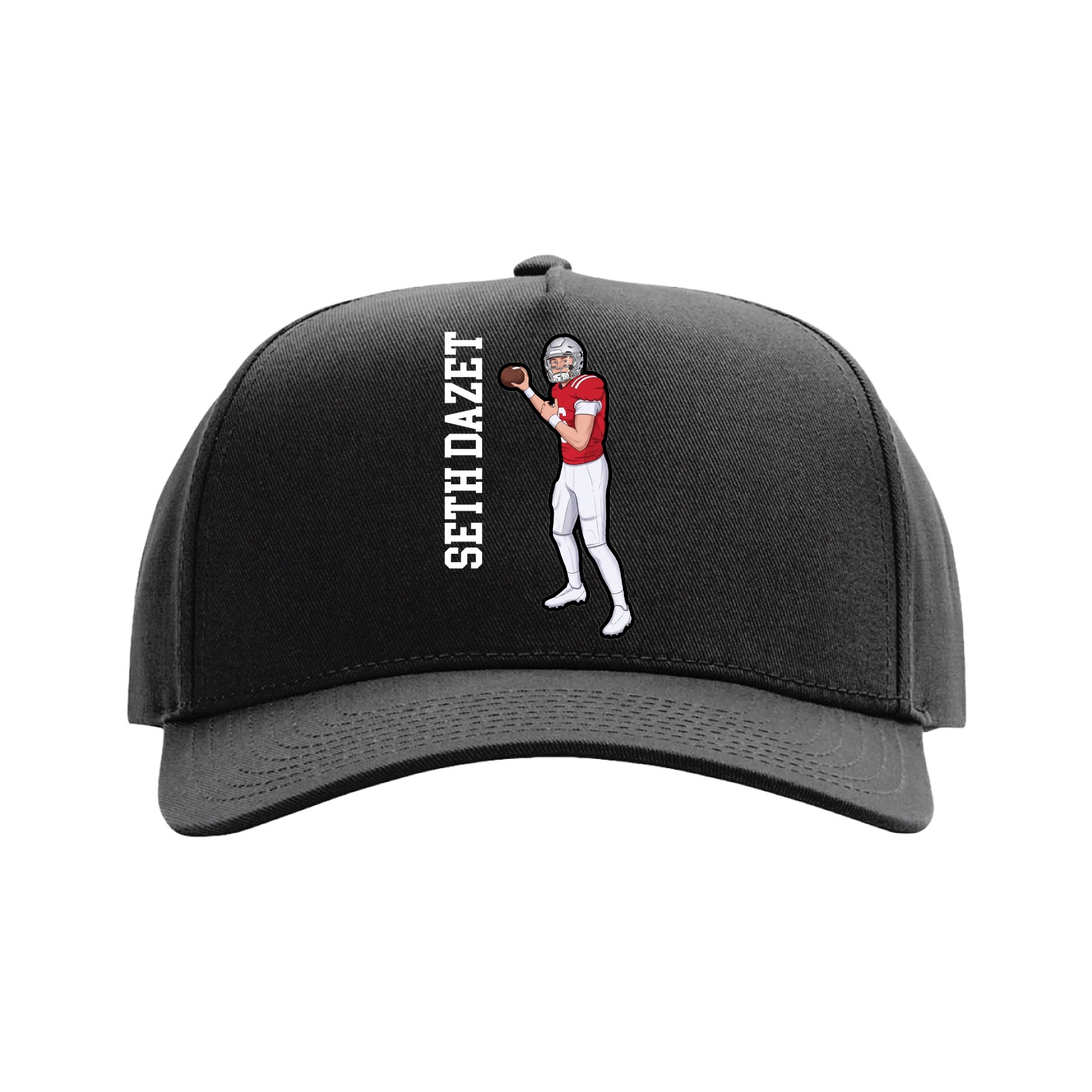Full Fabric Five-Panel Champ Cap — Name Vertical in Black