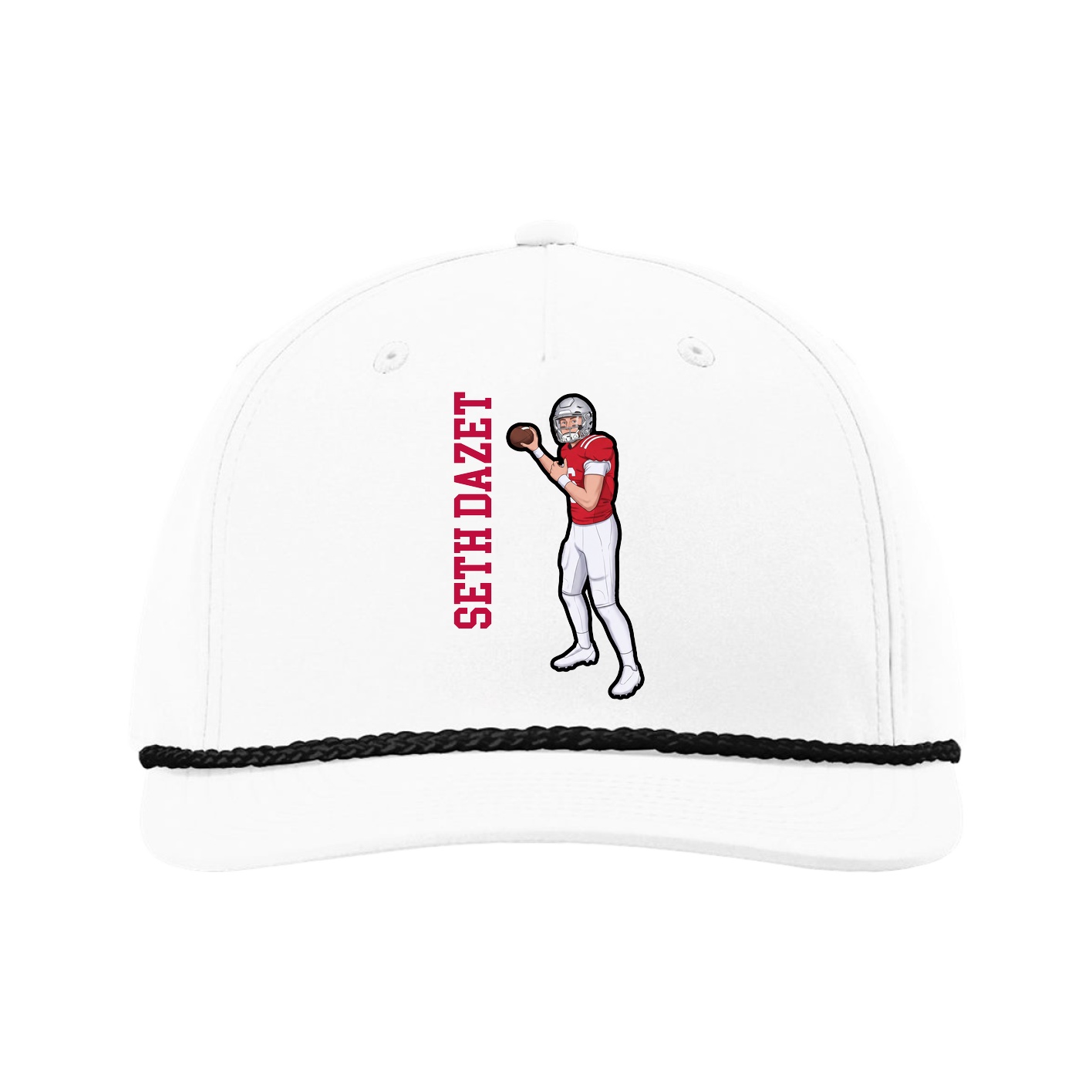 Five-Panel Classic Rope Cap — Name Vertical in White