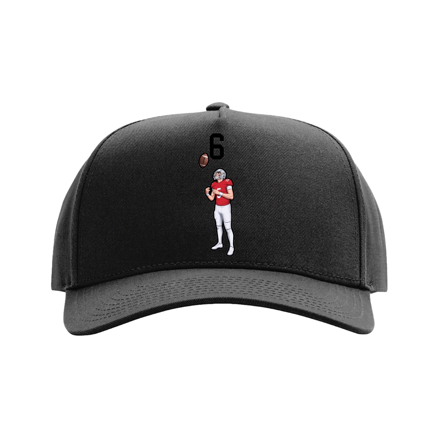 Full Fabric Five-Panel Champ Cap — Number Top in Black