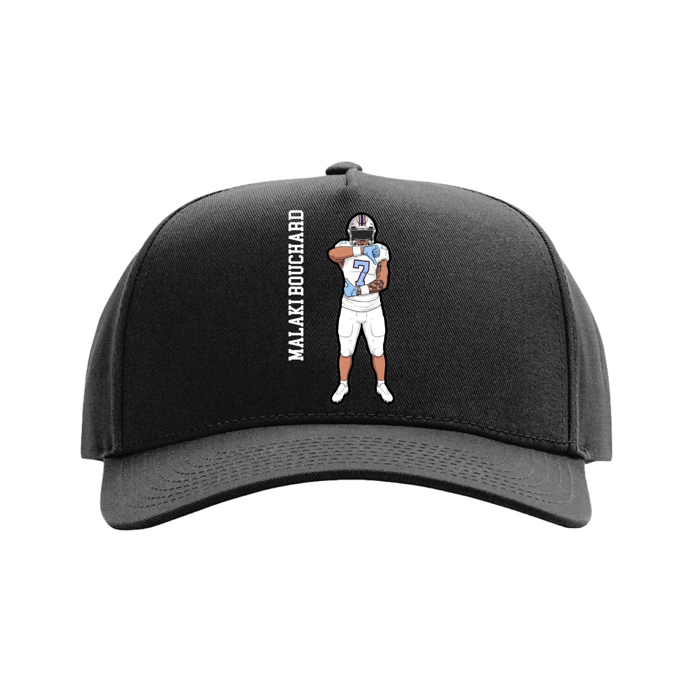 Full Fabric Five-Panel Champ Cap — Name Vertical in Black