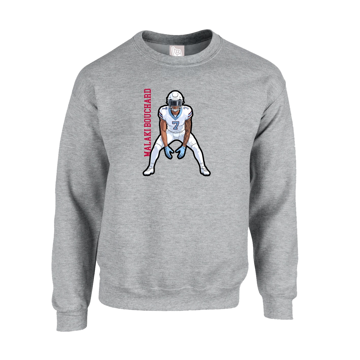 Fleece Crew — Name Vertical in Grey