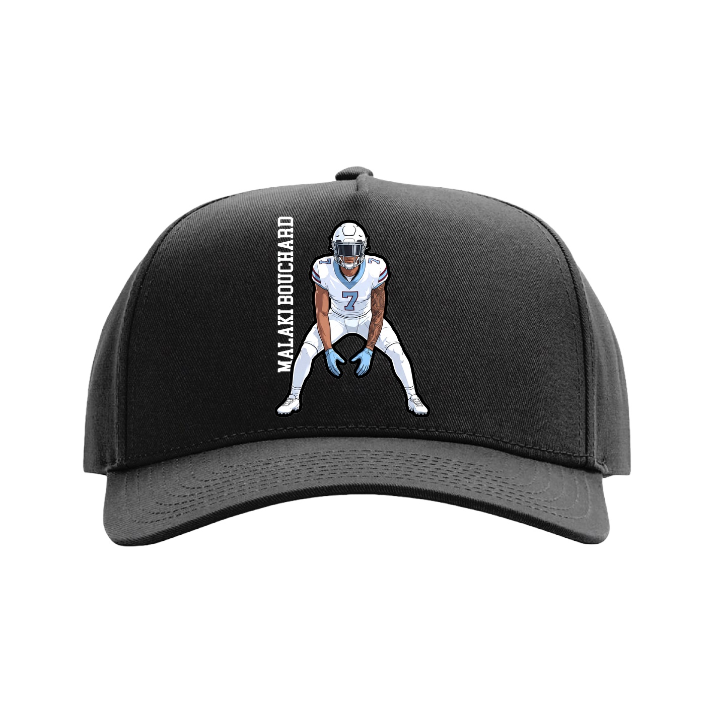 Full Fabric Five-Panel Champ Cap — Name Vertical in Black