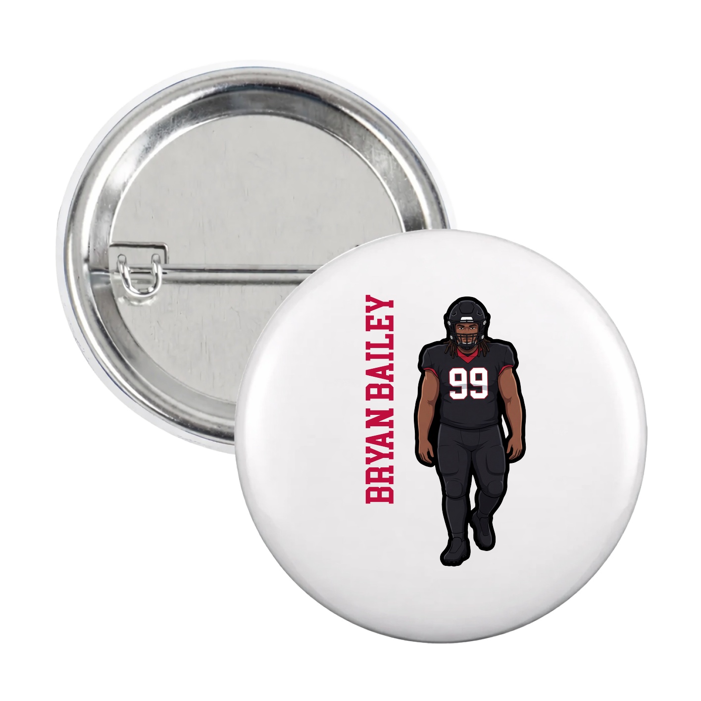 Game Day Button — Name Vertical in White
