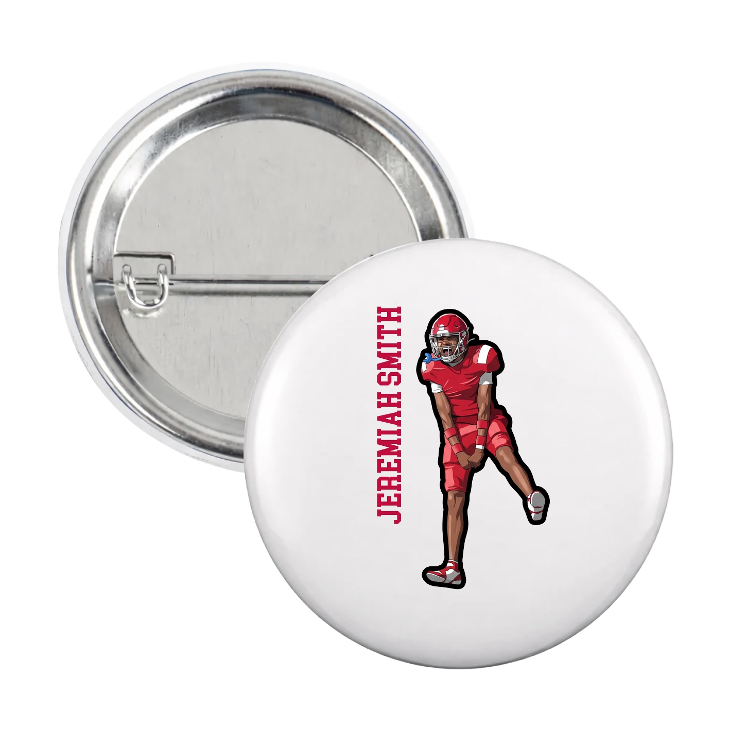 Game Day Button — Name Vertical in White