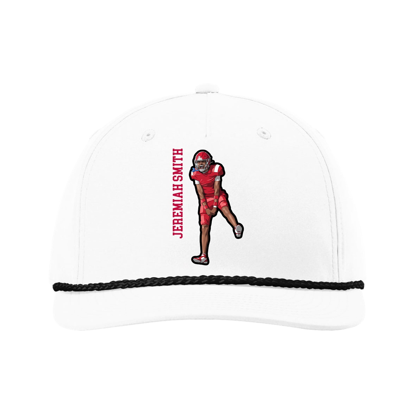 Five-Panel Classic Rope Cap — Name Vertical in White