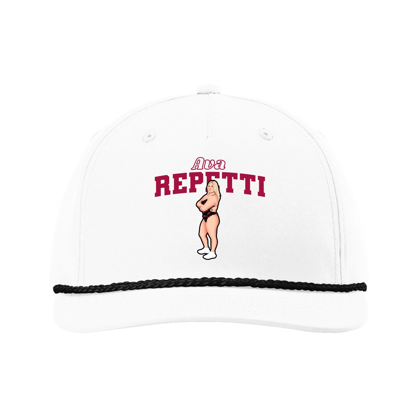 Five-Panel Classic Rope Cap — Name Arch in White