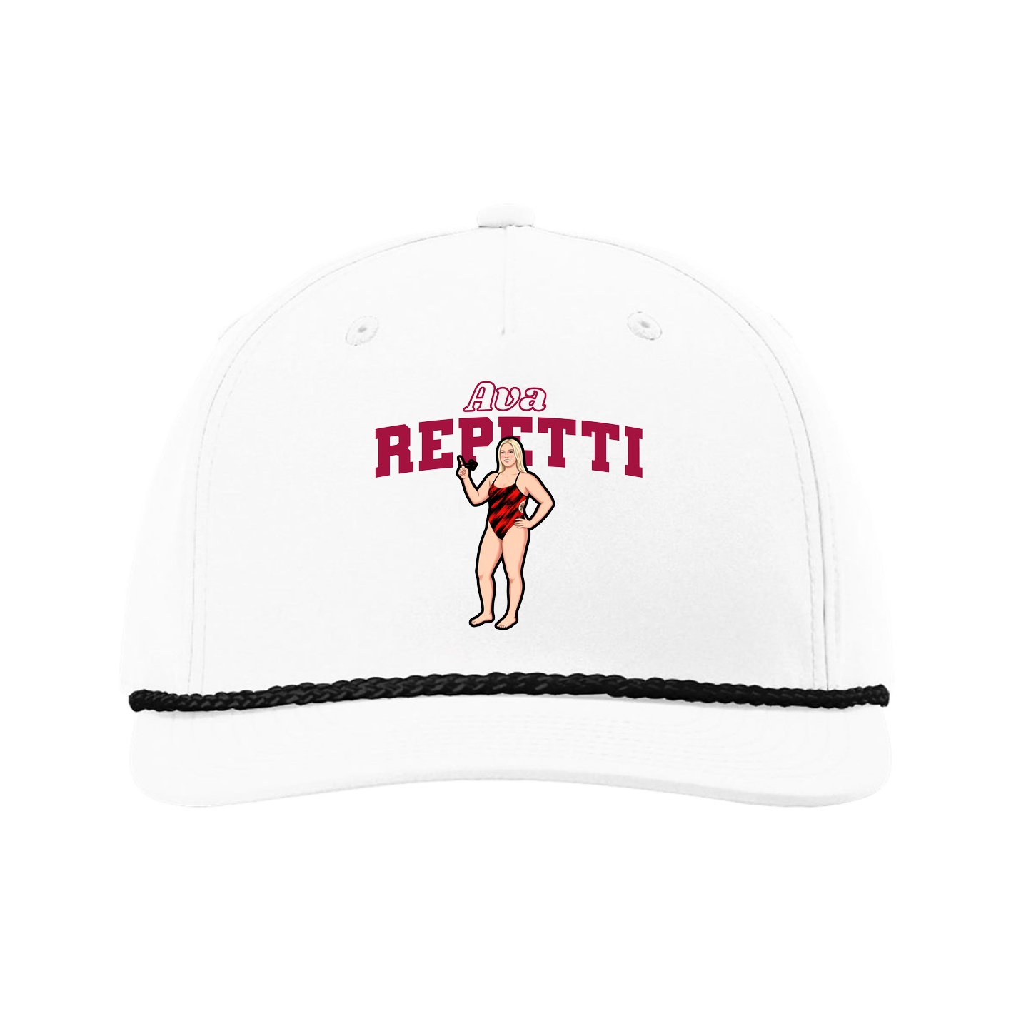 Five-Panel Classic Rope Cap — Name Arch in White