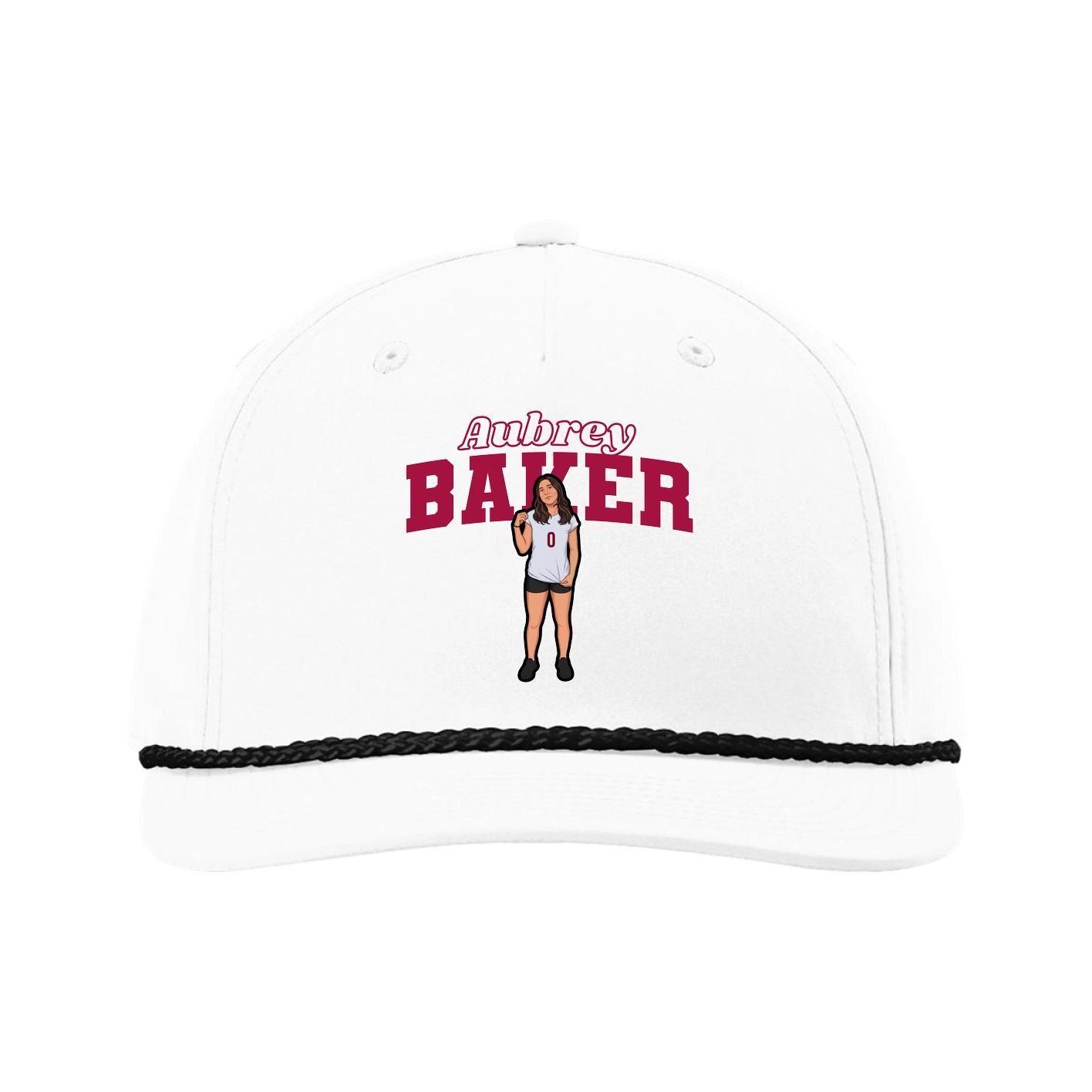 Five-Panel Classic Rope Cap — Name Arch in White