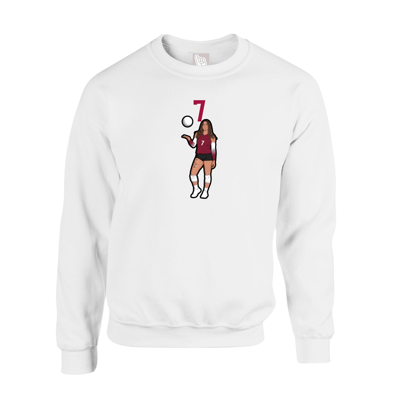 Fleece Crew — Number Top in White