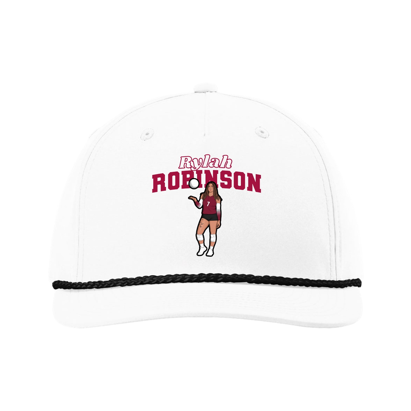 Five-Panel Classic Rope Cap — Name Arch in White