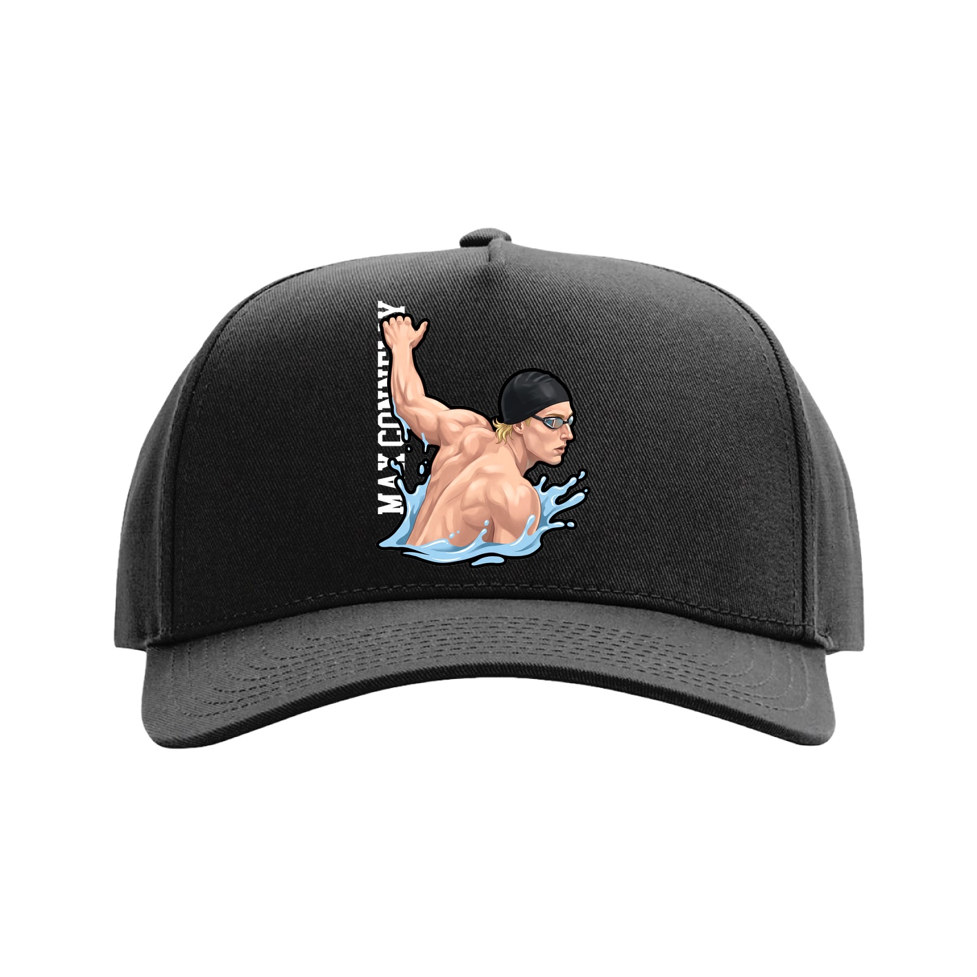 Full Fabric Five-Panel Champ Cap — Name Vertical in Black