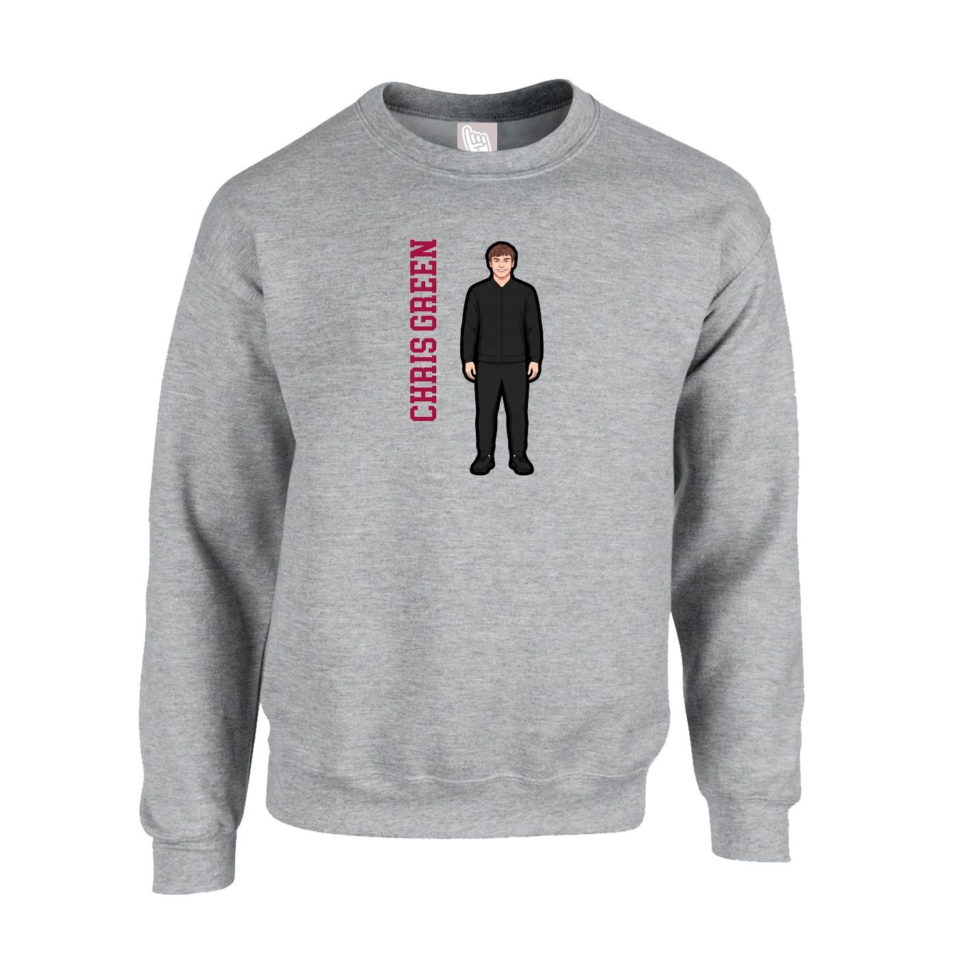 Fleece Crew — Name Vertical in Grey