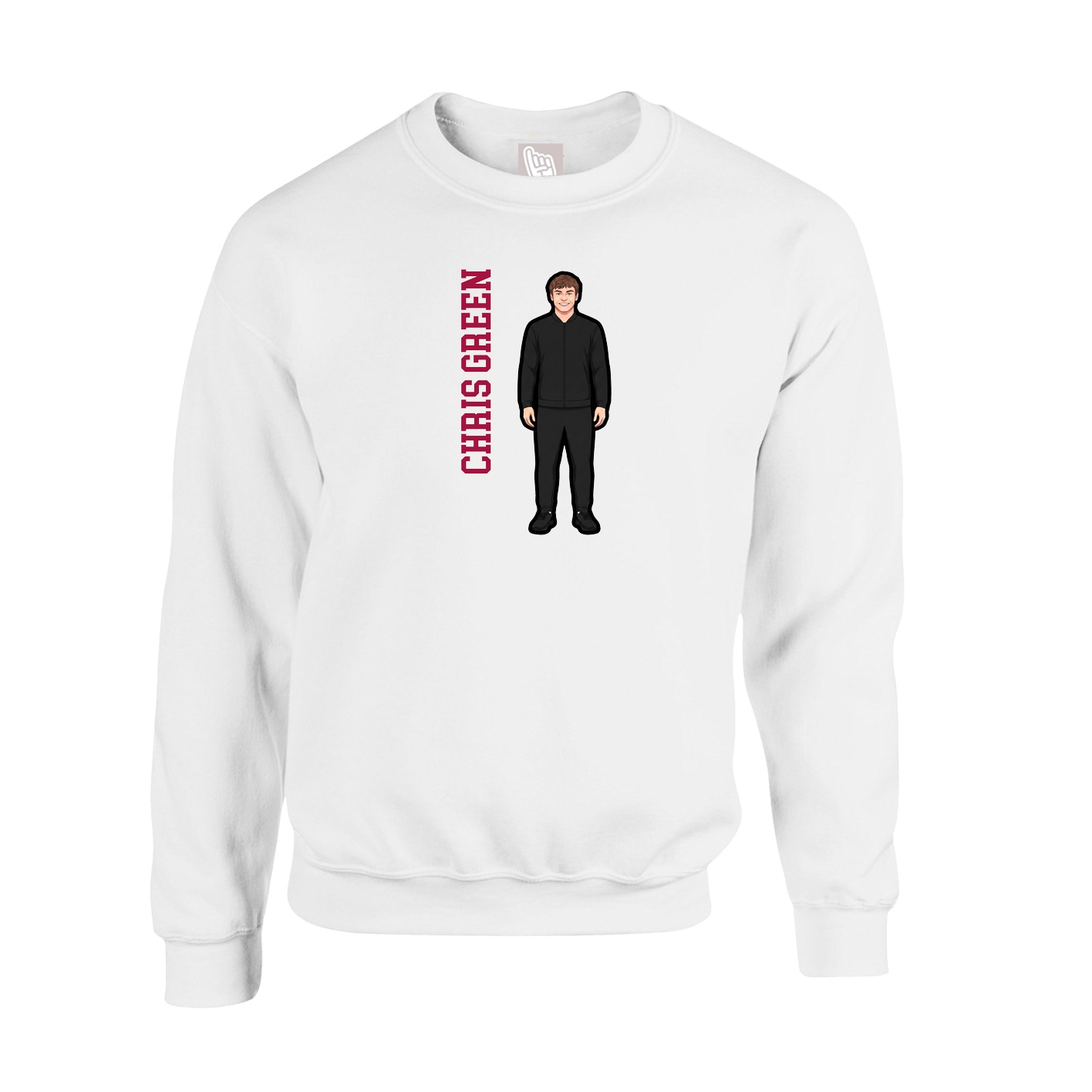 Fleece Crew — Name Vertical in White