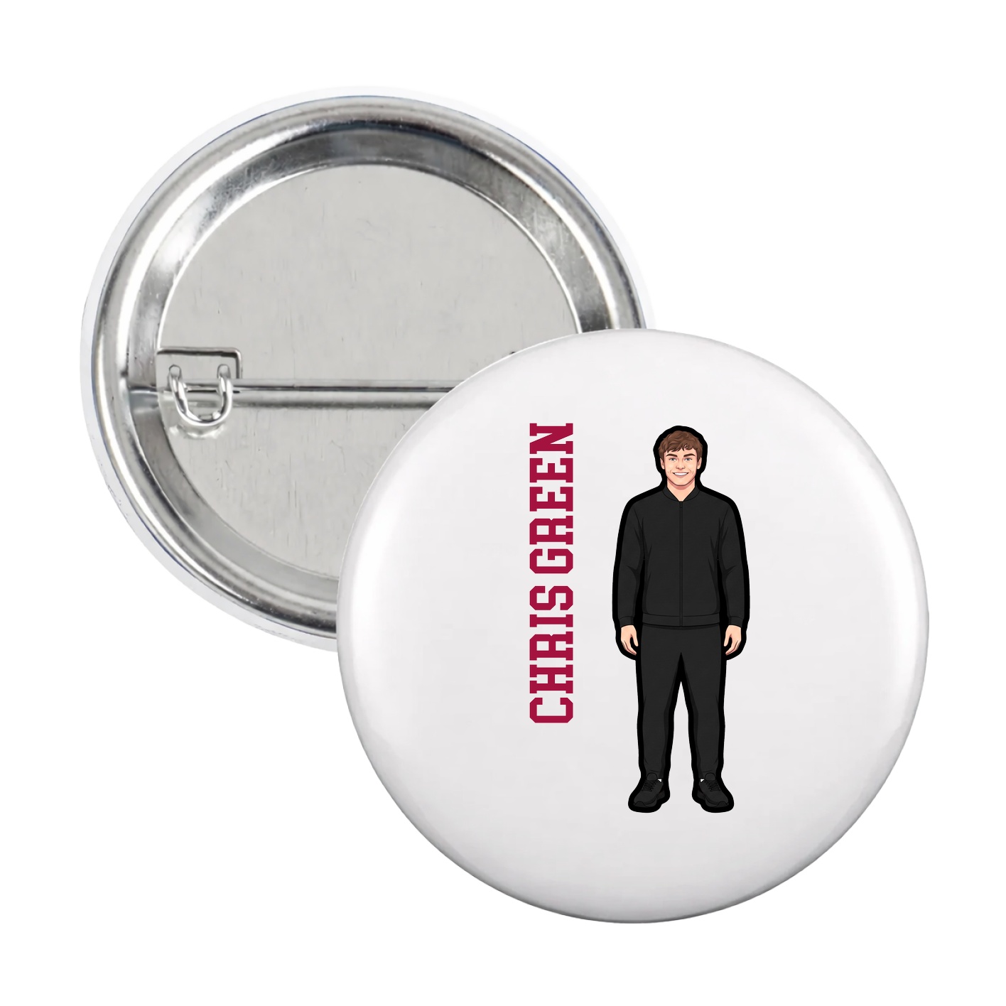 Game Day Button — Name Vertical in White