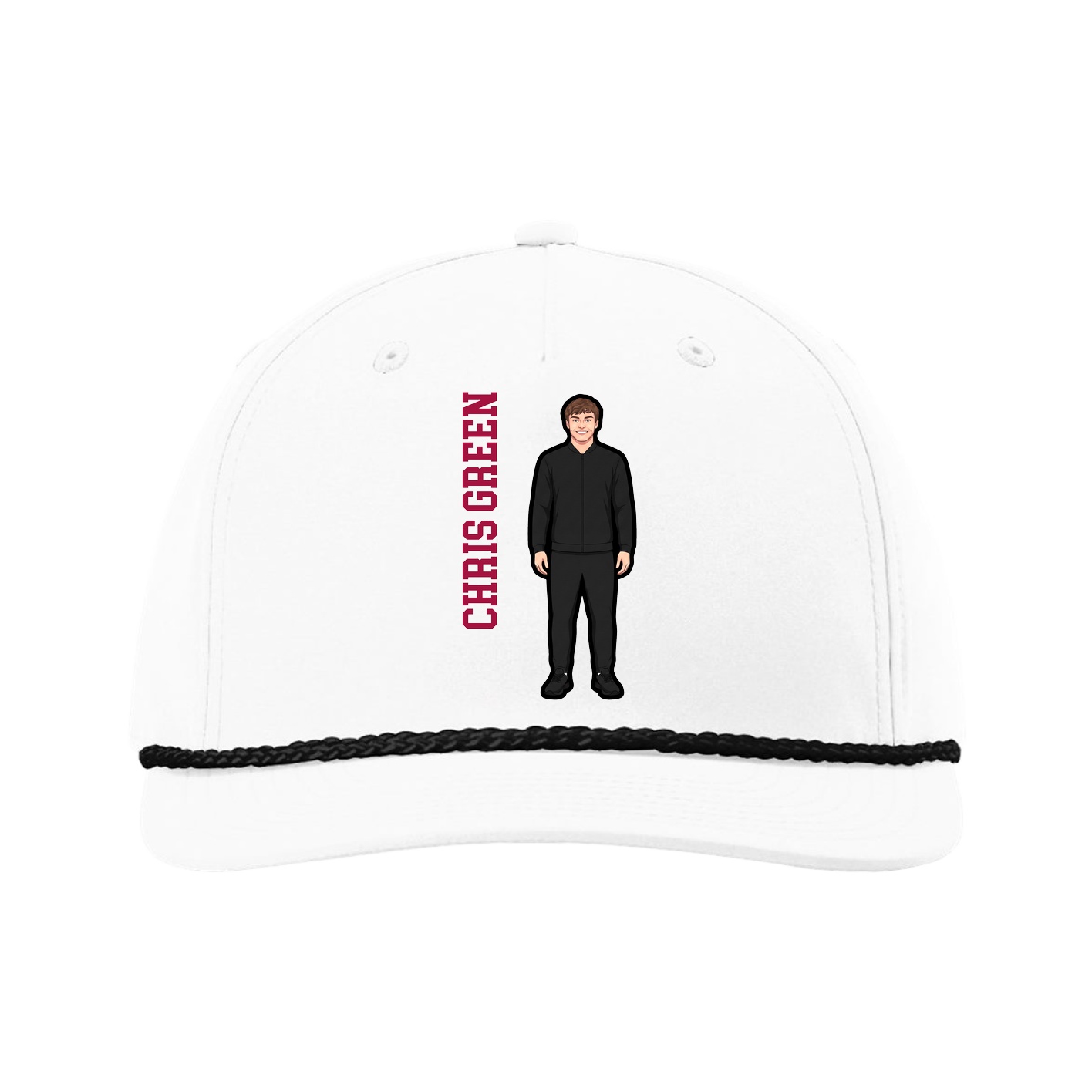 Five-Panel Classic Rope Cap — Name Vertical in White