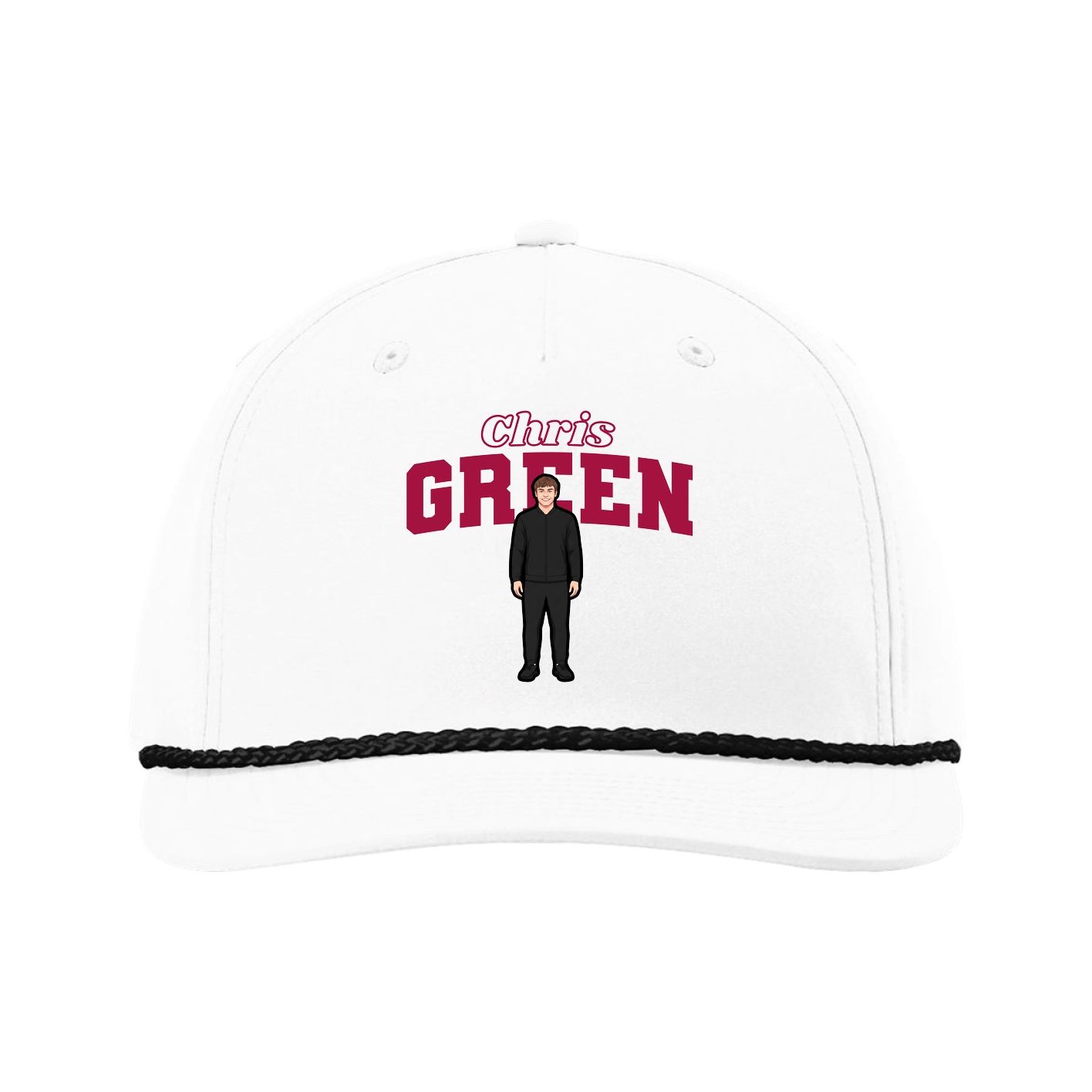 Five-Panel Classic Rope Cap — Name Arch in White