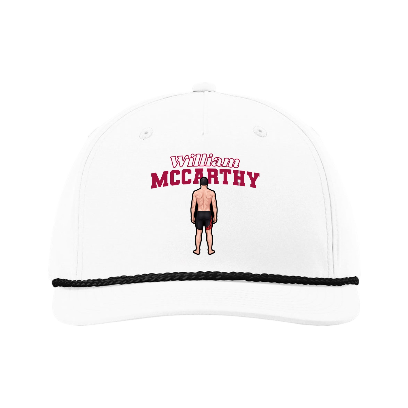 Five-Panel Classic Rope Cap — Name Arch in White