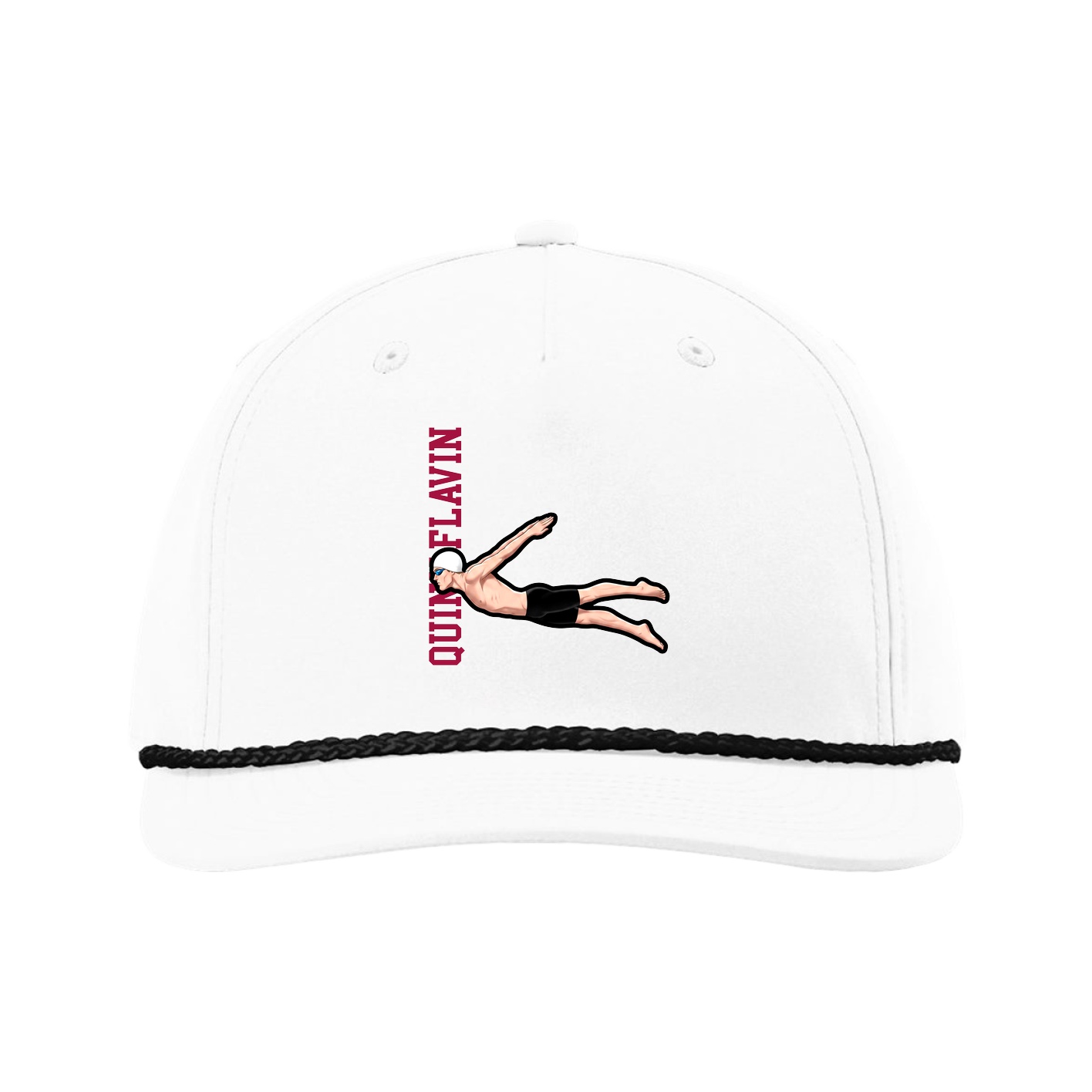 Five-Panel Classic Rope Cap — Name Vertical in White